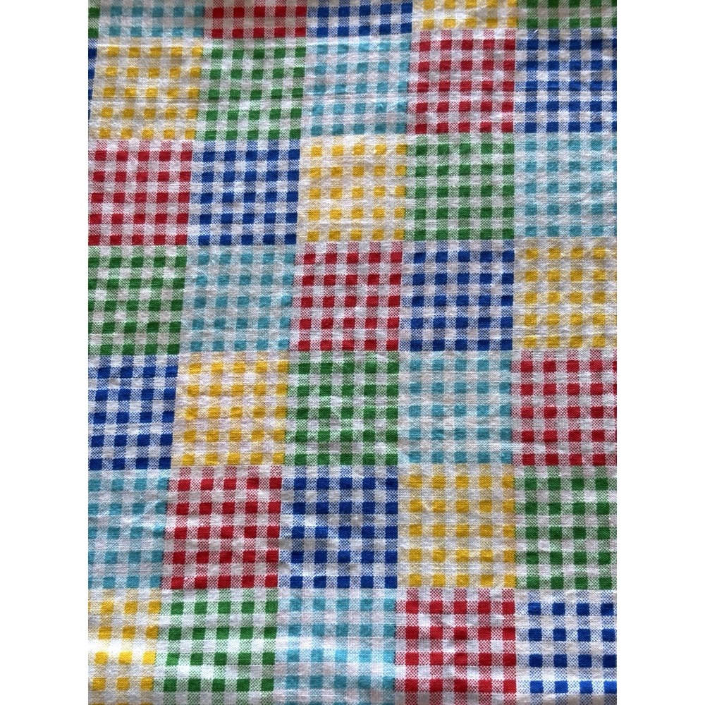 Vtg Gingham Block Fabric 3 Yds + 17" x 42" Red Green Blue Cheater